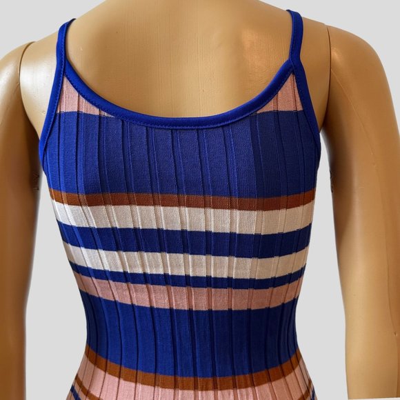 Women Ribbed Woven Bodycon Dress Medium M Blue Pink White Stretch Wide Stripes - Picture 8 of 16